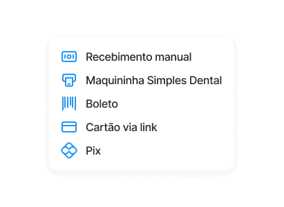 Tela do financeiro do Simples Dental com fluxo de caixa, recebimentos e indicadores de desempenho, em interface moderna e intuitiva em tons de azul